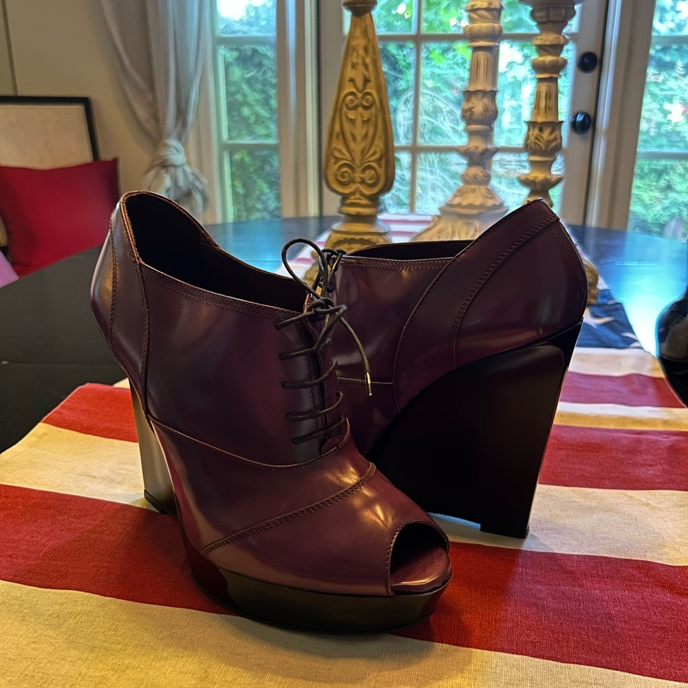 Marni - Women’s Purple Wedge Peep Toe Boot